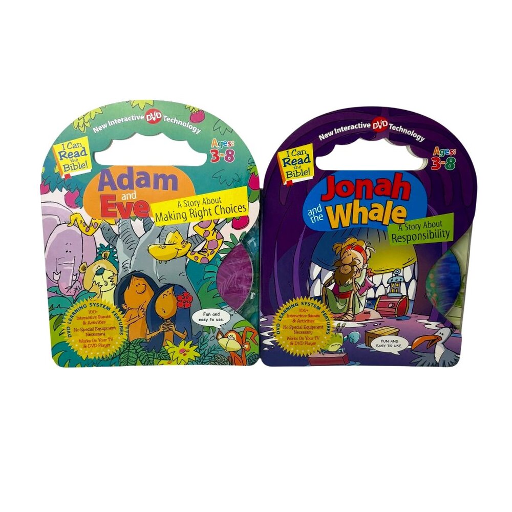 Adam And Eve Jonah And The Whale Interactive DVD Books Ages 3-8 Hardcover Handle
